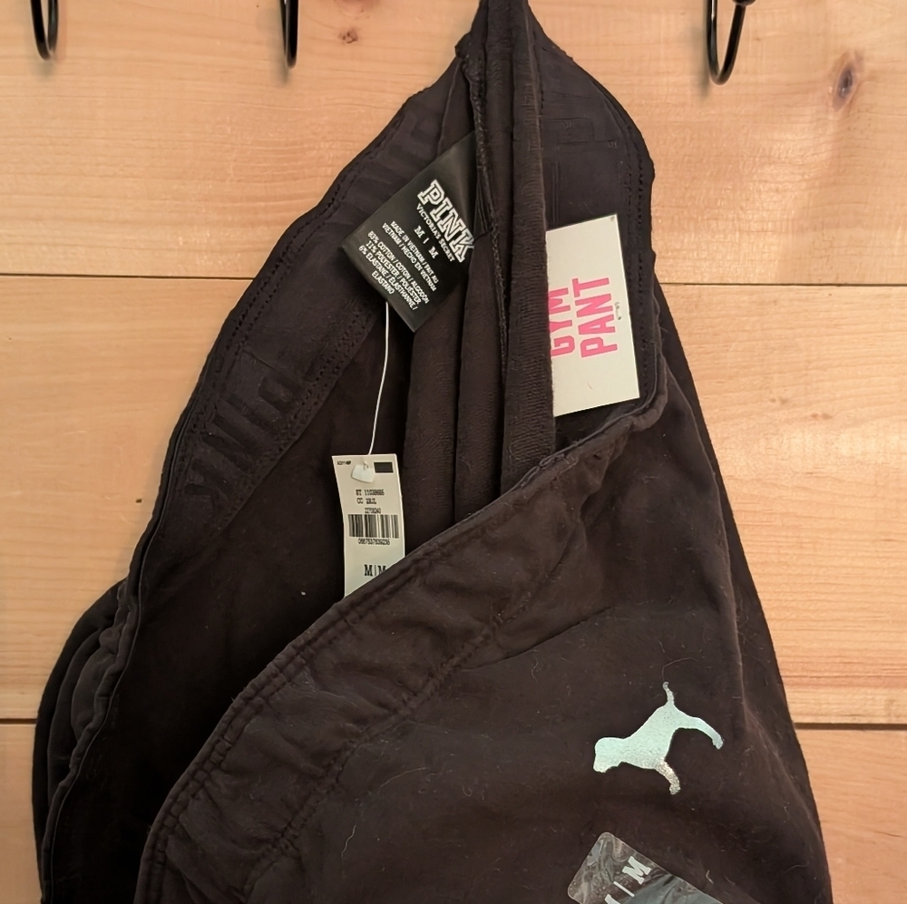 Victoria's Secret Pink Black Gym Pants with Dog Logo